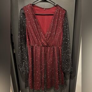 Elegant Burgundy and Black Starry Dress